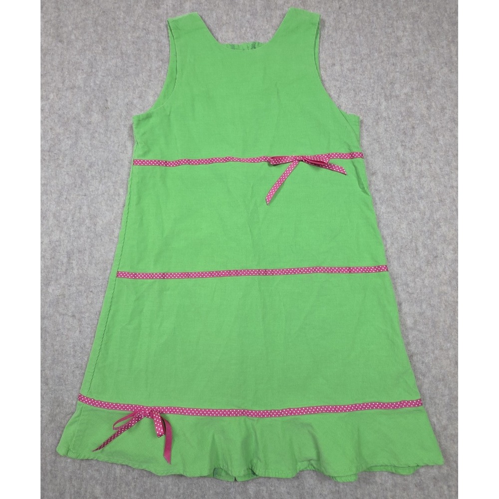 Funtasia‎ Too Green Corduroy Sleeveless Dress Pink Ribbon Accents